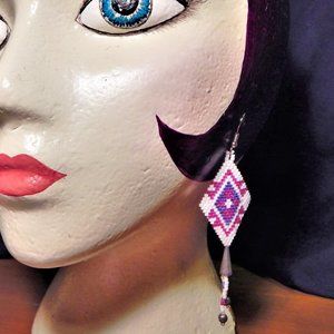 Tribal Beaded Weave w/Silver Cone Drop Earrings